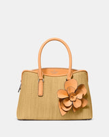 KateSpade Thompson Street Straw Small Satchel Bag With Charm Crisp Peach Multi