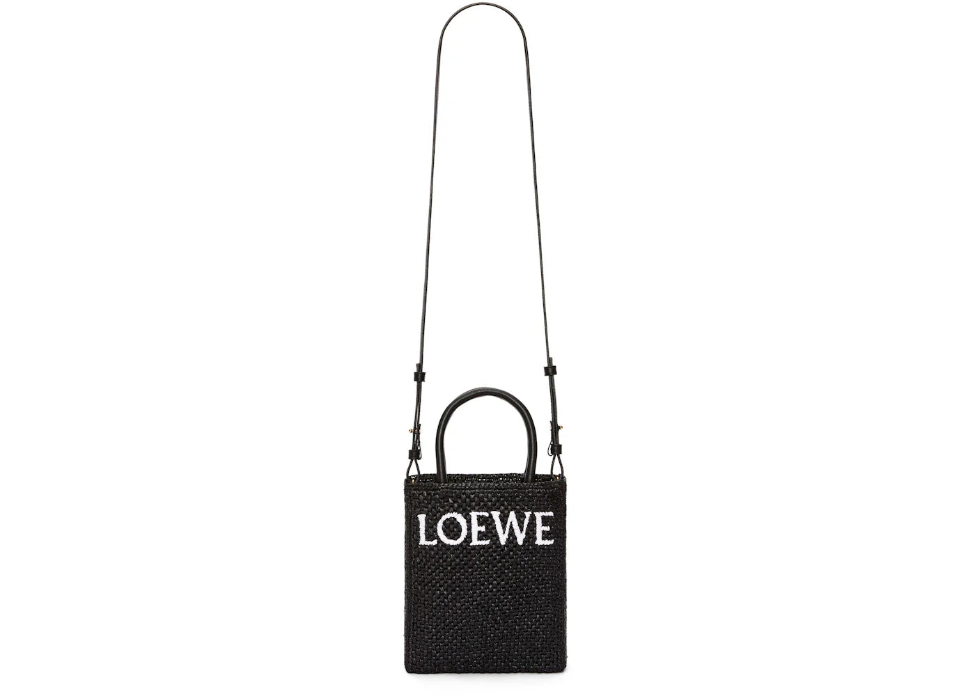 Loewe Standard A5 Tote Bag In Raffia Black/White