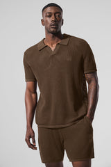 Alo Yoga Open-Knit Polo - Espresso