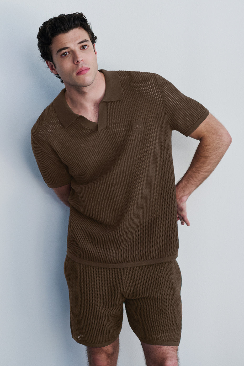 Alo Yoga Open-Knit Polo - Espresso