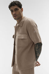 Alo Yoga Sports Club Sweater Knit Short Sleeve Button Up - Gravel