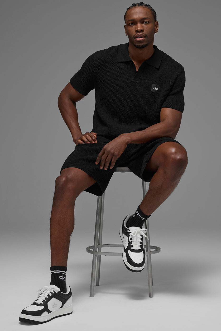 Alo Yoga Sports Club Sweater Knit Polo - Black