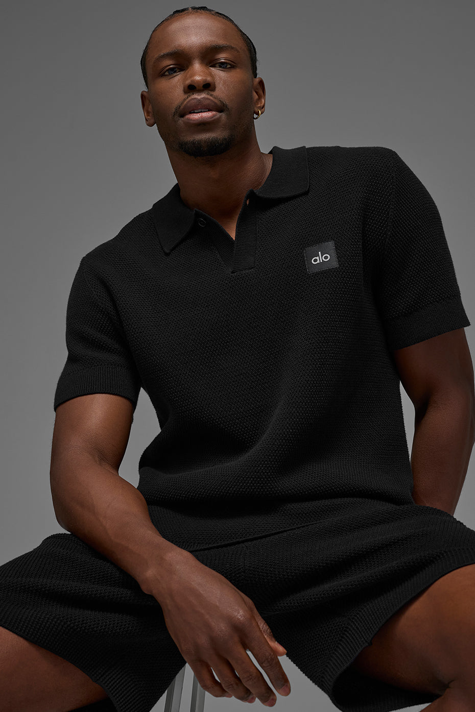Alo Yoga Sports Club Sweater Knit Polo - Black