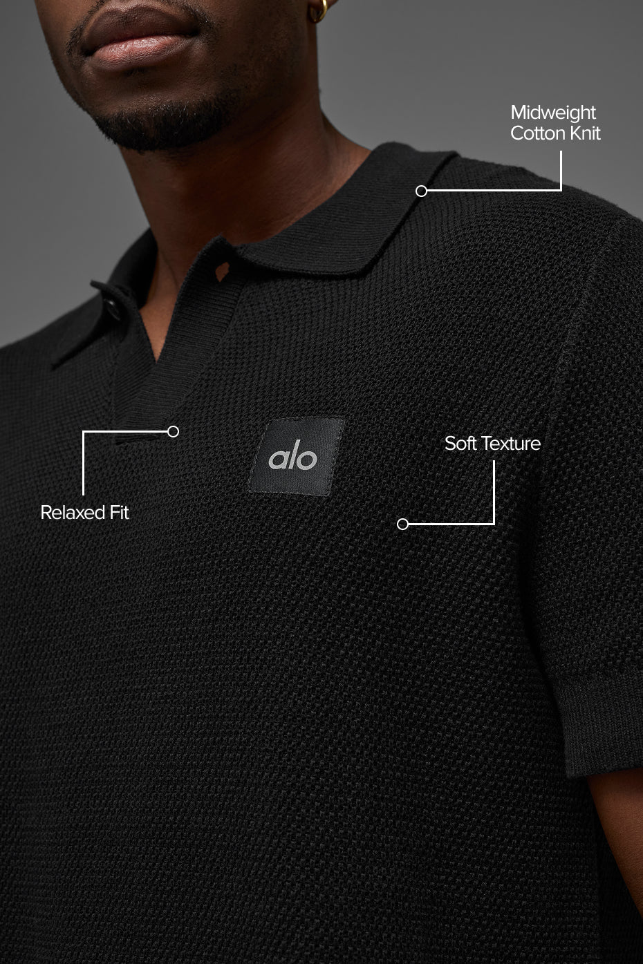 Alo Yoga Sports Club Sweater Knit Polo - Black