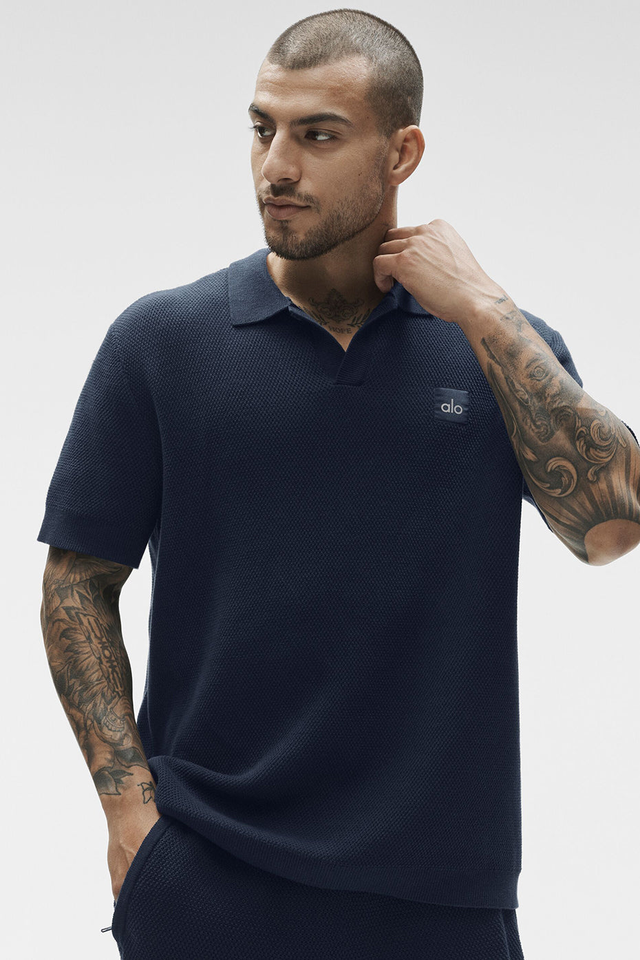 Alo Yoga Sports Club Sweater Knit Polo - Navy