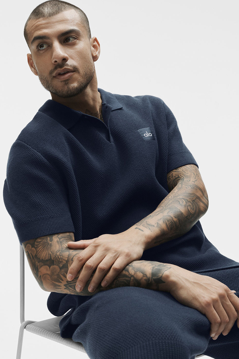 Alo Yoga Sports Club Sweater Knit Polo - Navy