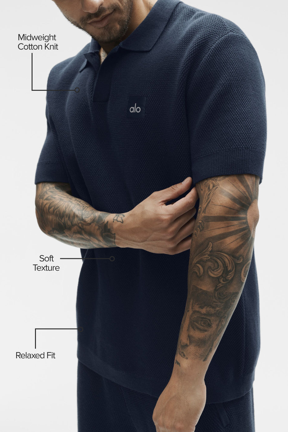 Alo Yoga Sports Club Sweater Knit Polo - Navy