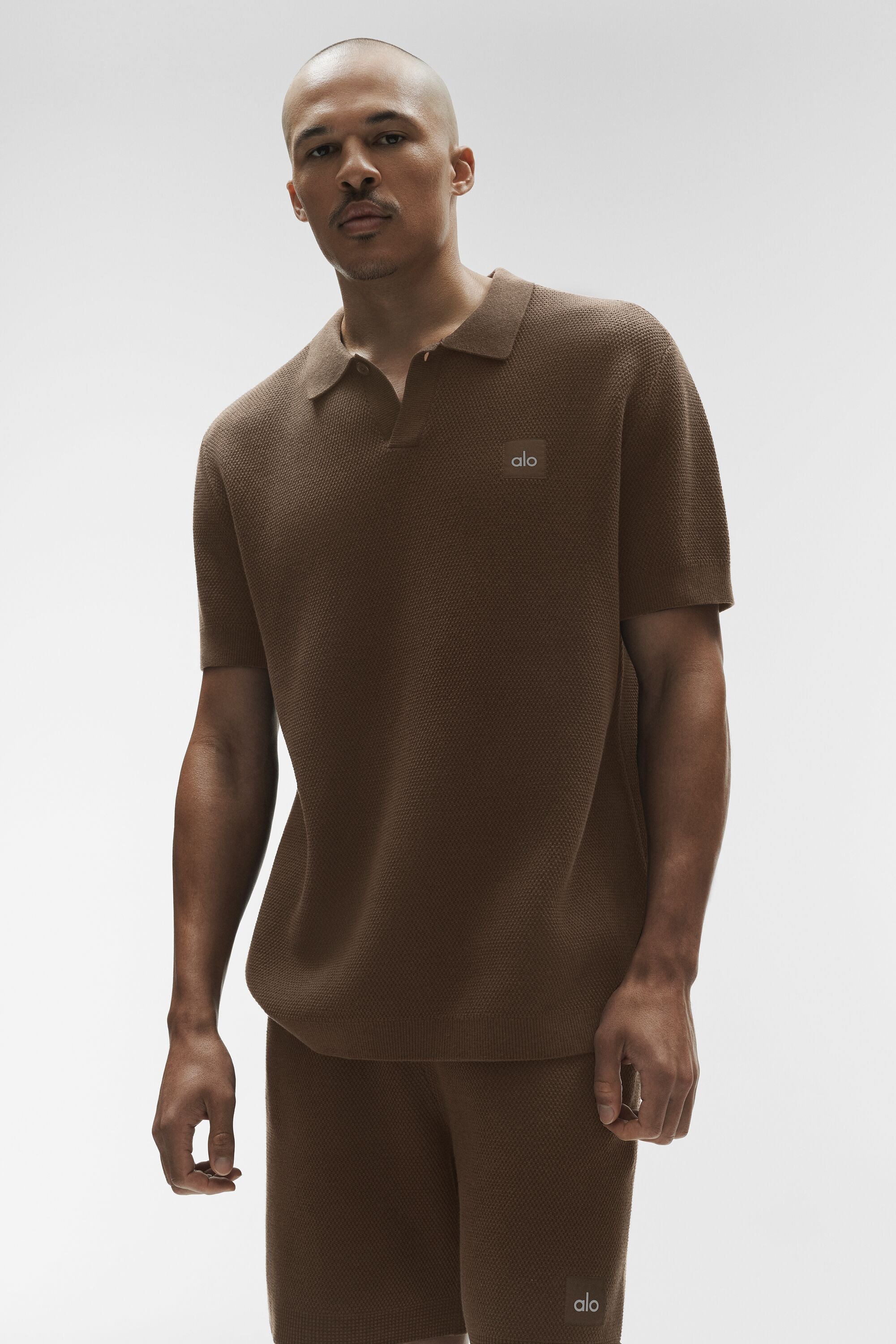 Alo Yoga Sports Club Sweater Knit Polo - Espresso