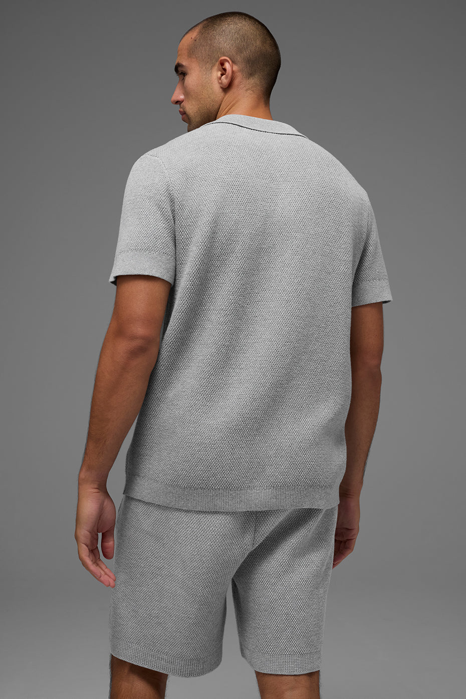 Alo Yoga Sports Club Sweater Knit Polo - Athletic Heather Grey