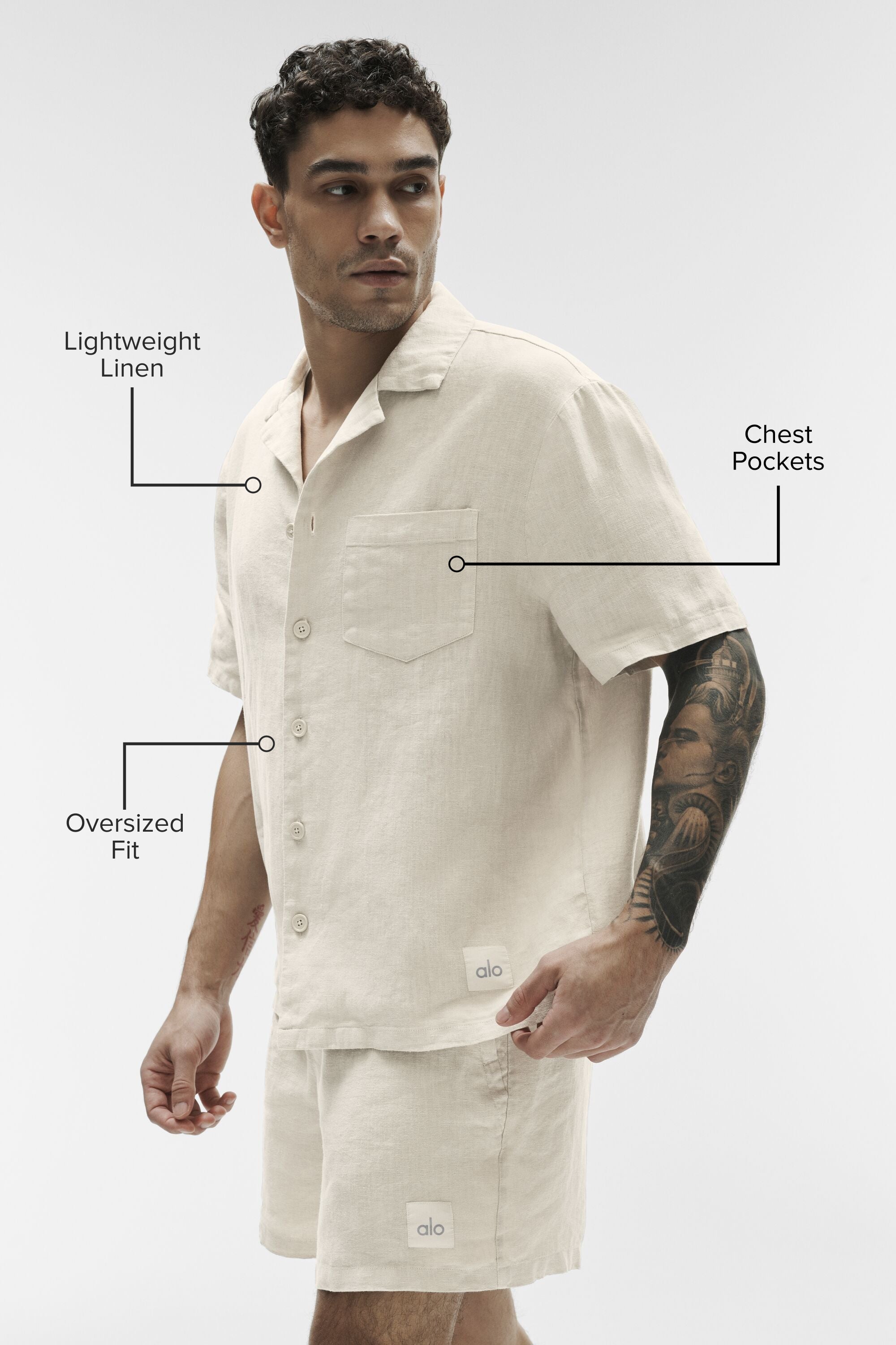 Alo Yoga Linen Days Short Sleeve Button Up - Bone