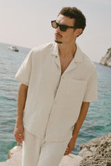 Alo Yoga Linen Days Short Sleeve Button Up - Bone