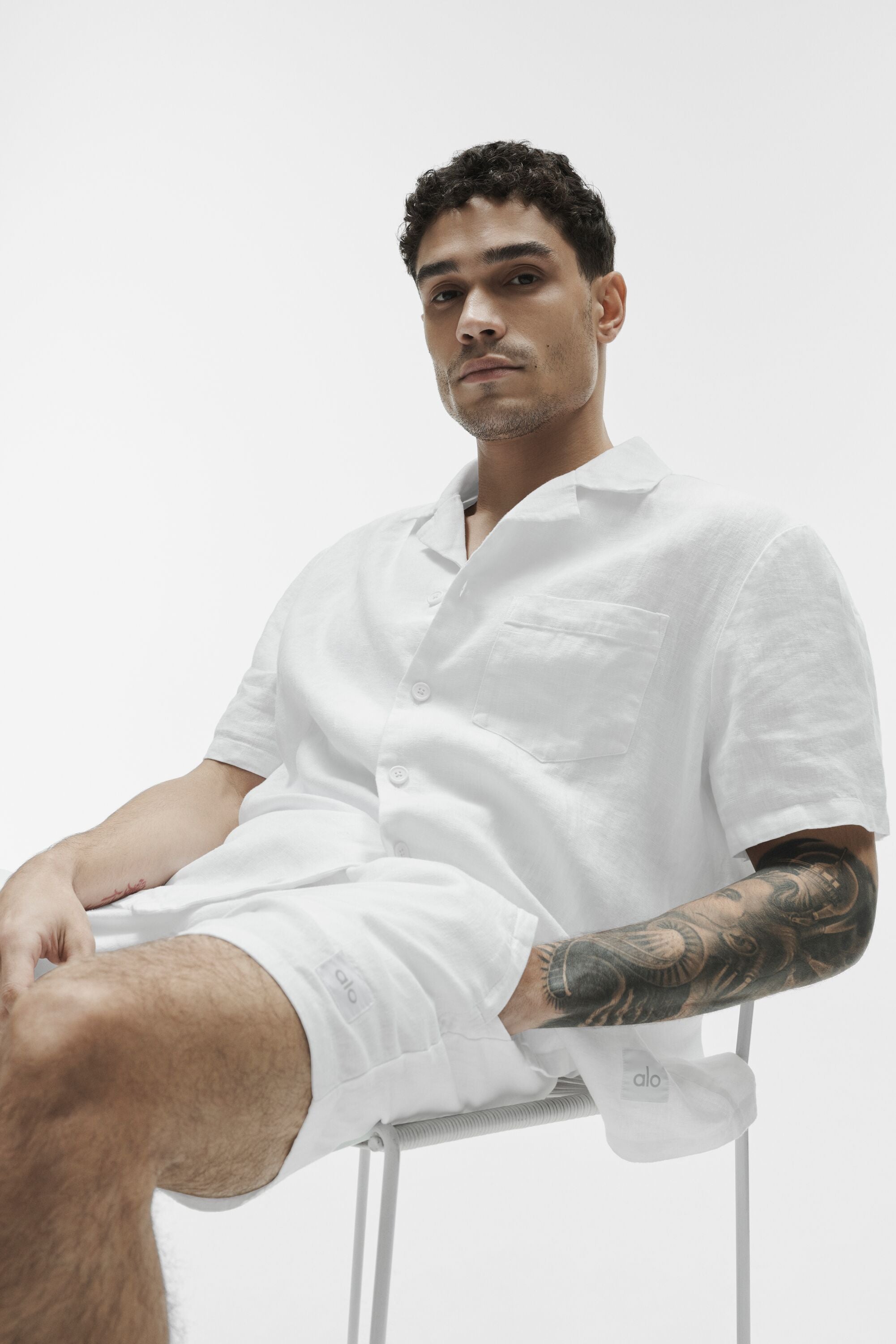 Alo Yoga Linen Days Short Sleeve Button Up - White
