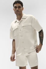 Alo Yoga Satin Horizon Short Sleeve Button Up - Bone