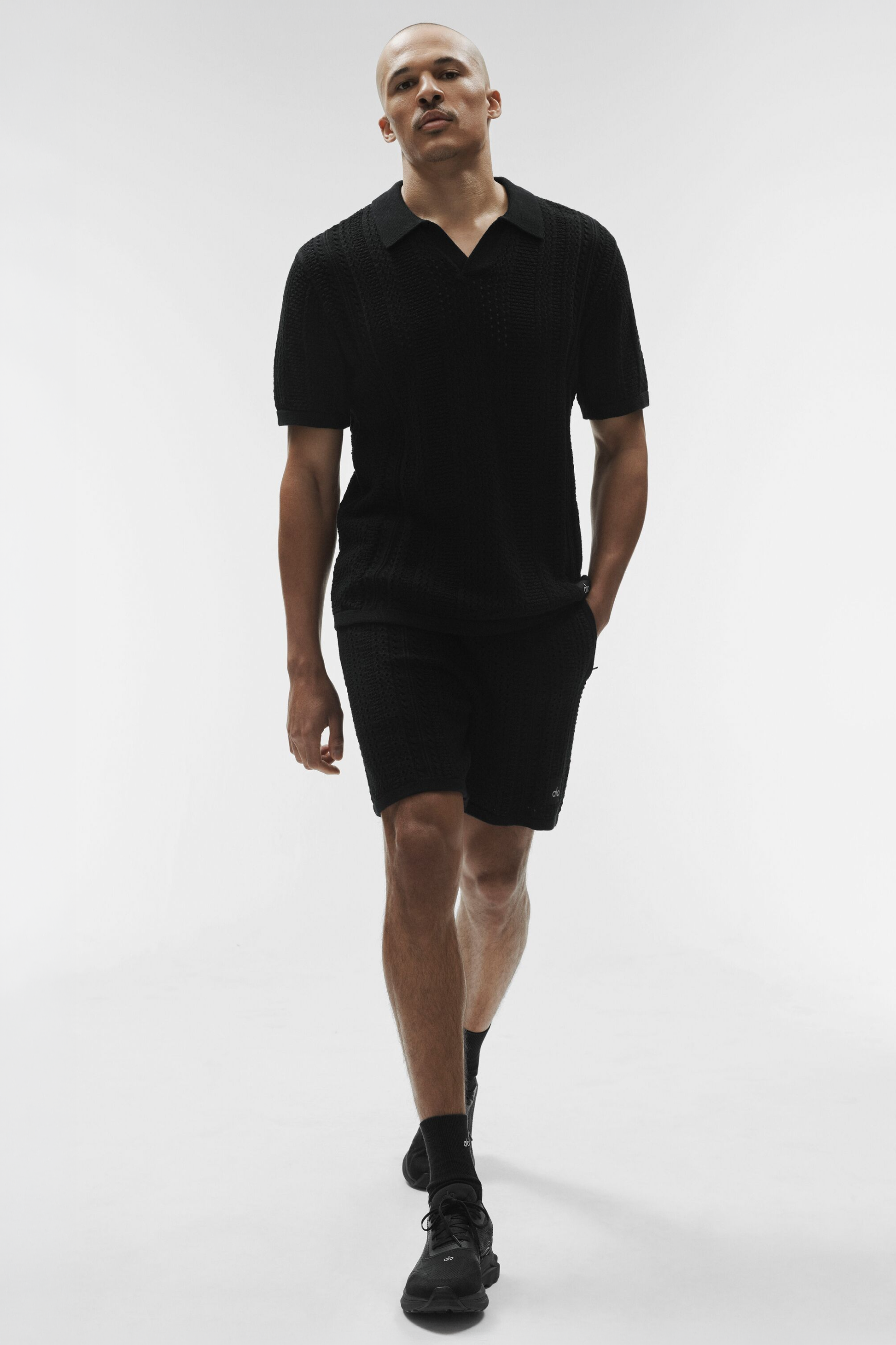 Alo Yoga Coastline Knit Short Sleeve Polo - Black