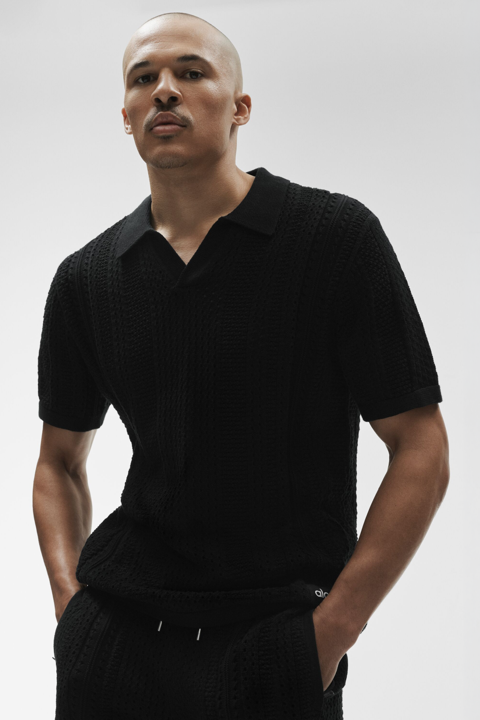 Alo Yoga Coastline Knit Short Sleeve Polo - Black