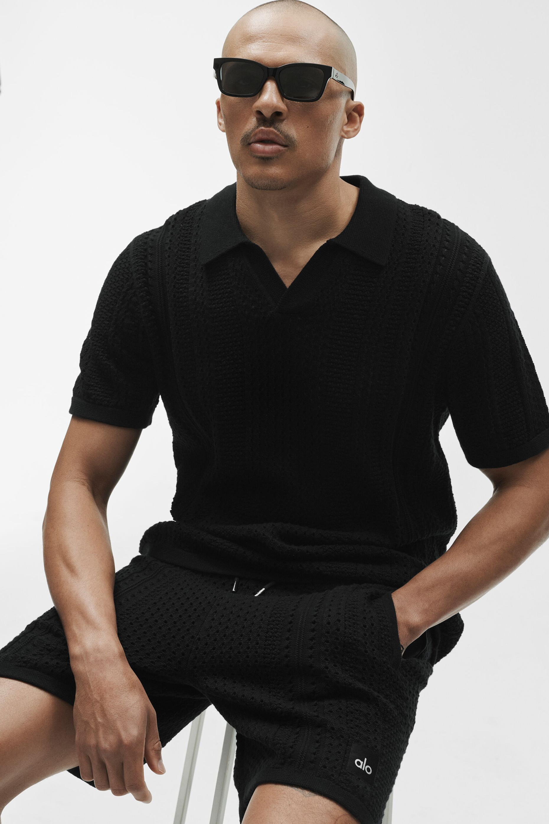 Alo Yoga Coastline Knit Short Sleeve Polo - Black