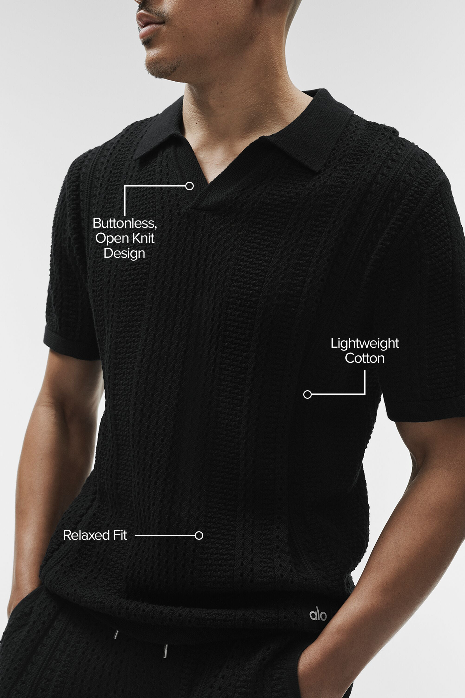 Alo Yoga Coastline Knit Short Sleeve Polo - Black