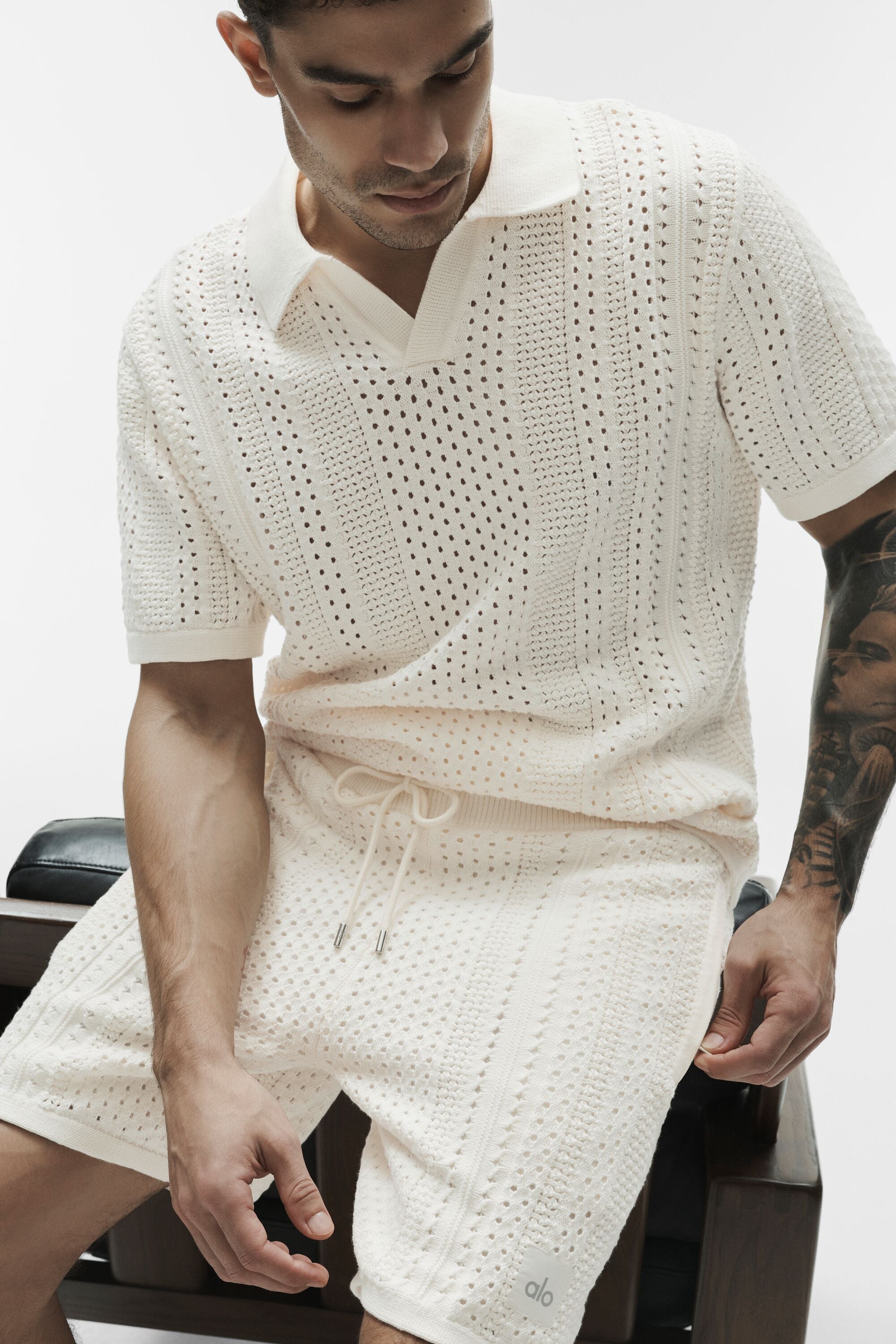 Alo Yoga Coastline Knit Short Sleeve Polo - Ivory
