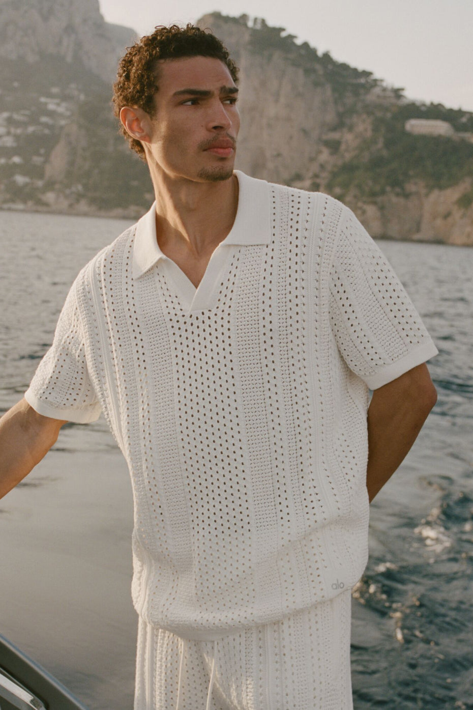 Alo Yoga Coastline Knit Short Sleeve Polo - Ivory