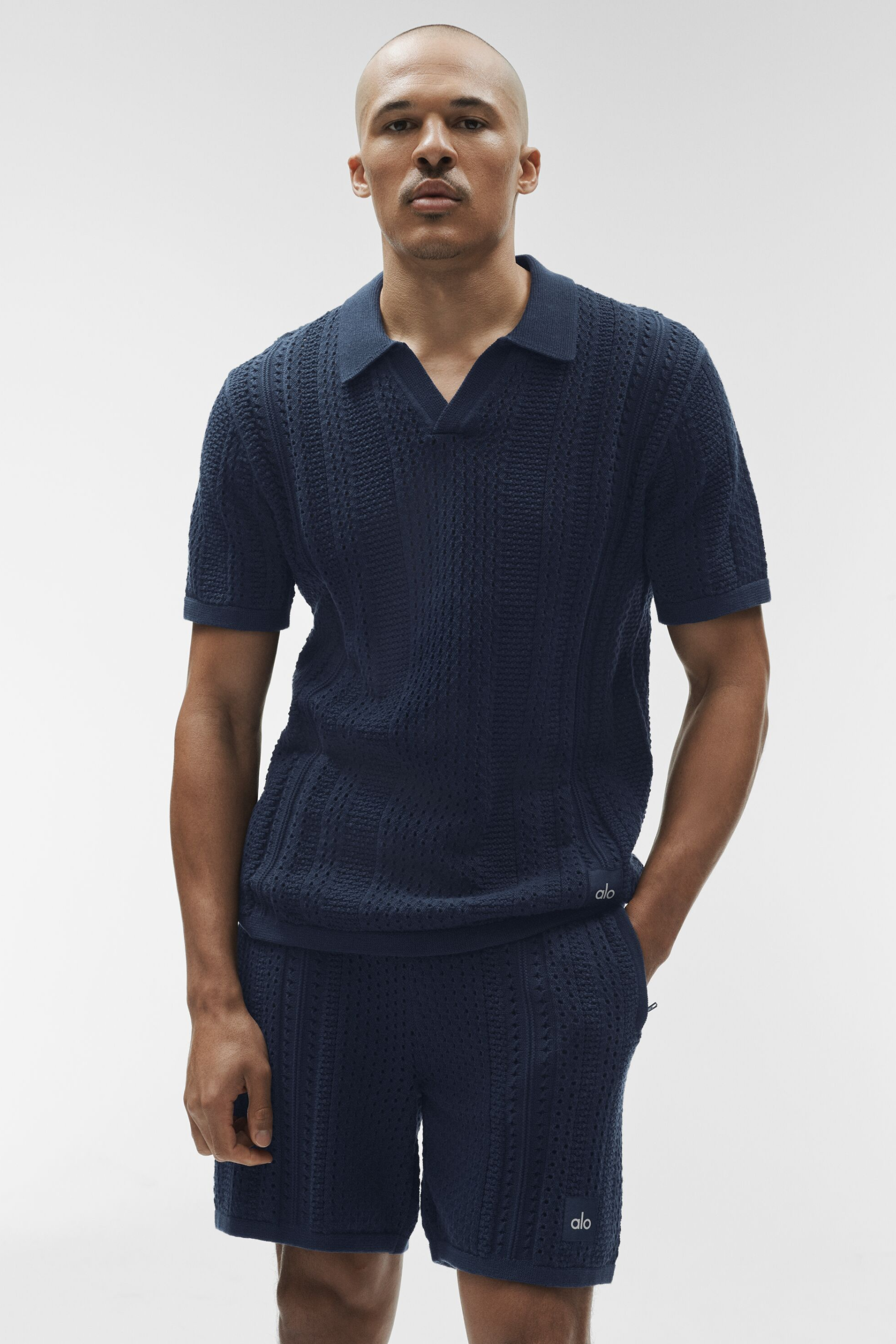 Alo Yoga Coastline Knit Short Sleeve Polo - Navy