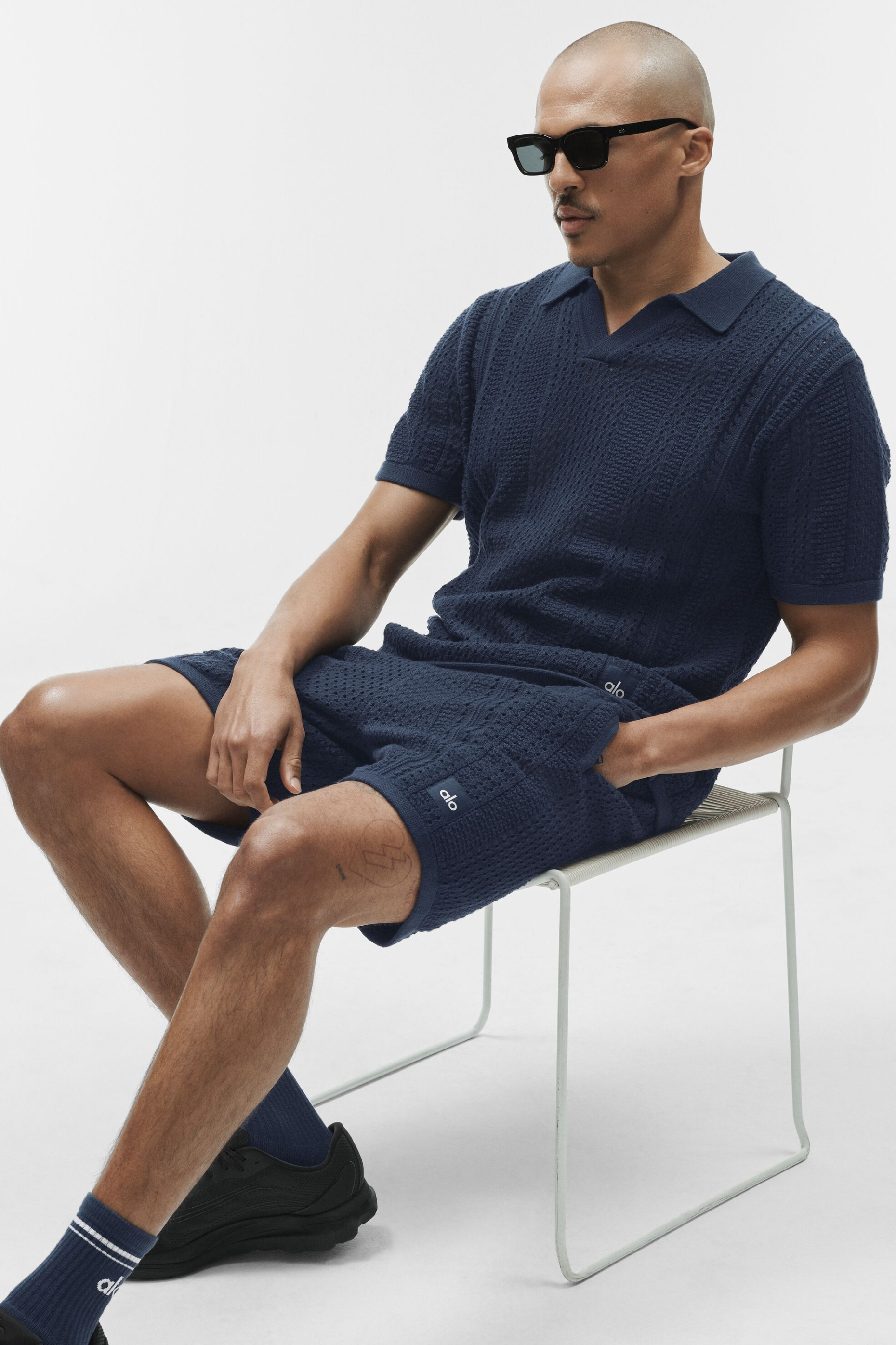 Alo Yoga Coastline Knit Short Sleeve Polo - Navy
