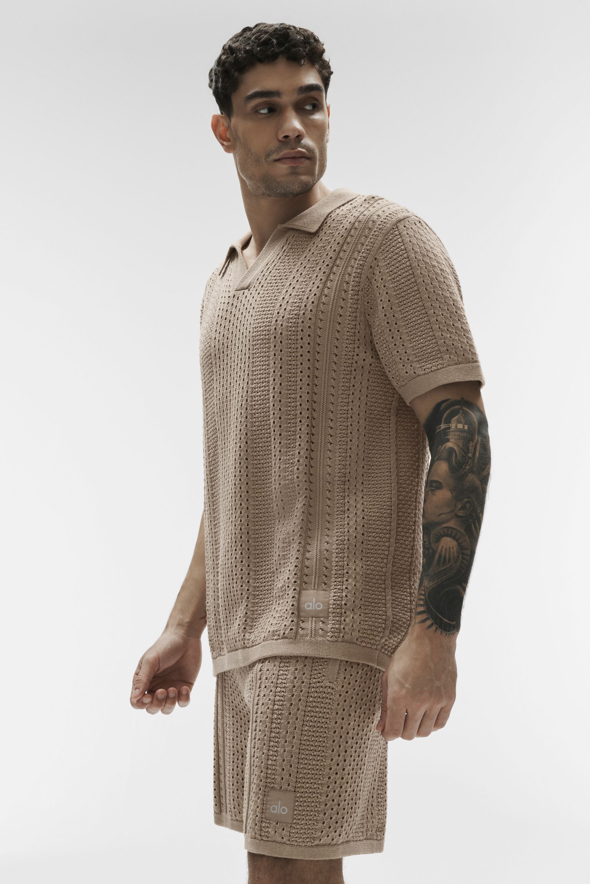 Alo Yoga Coastline Knit Short Sleeve Polo - Gravel