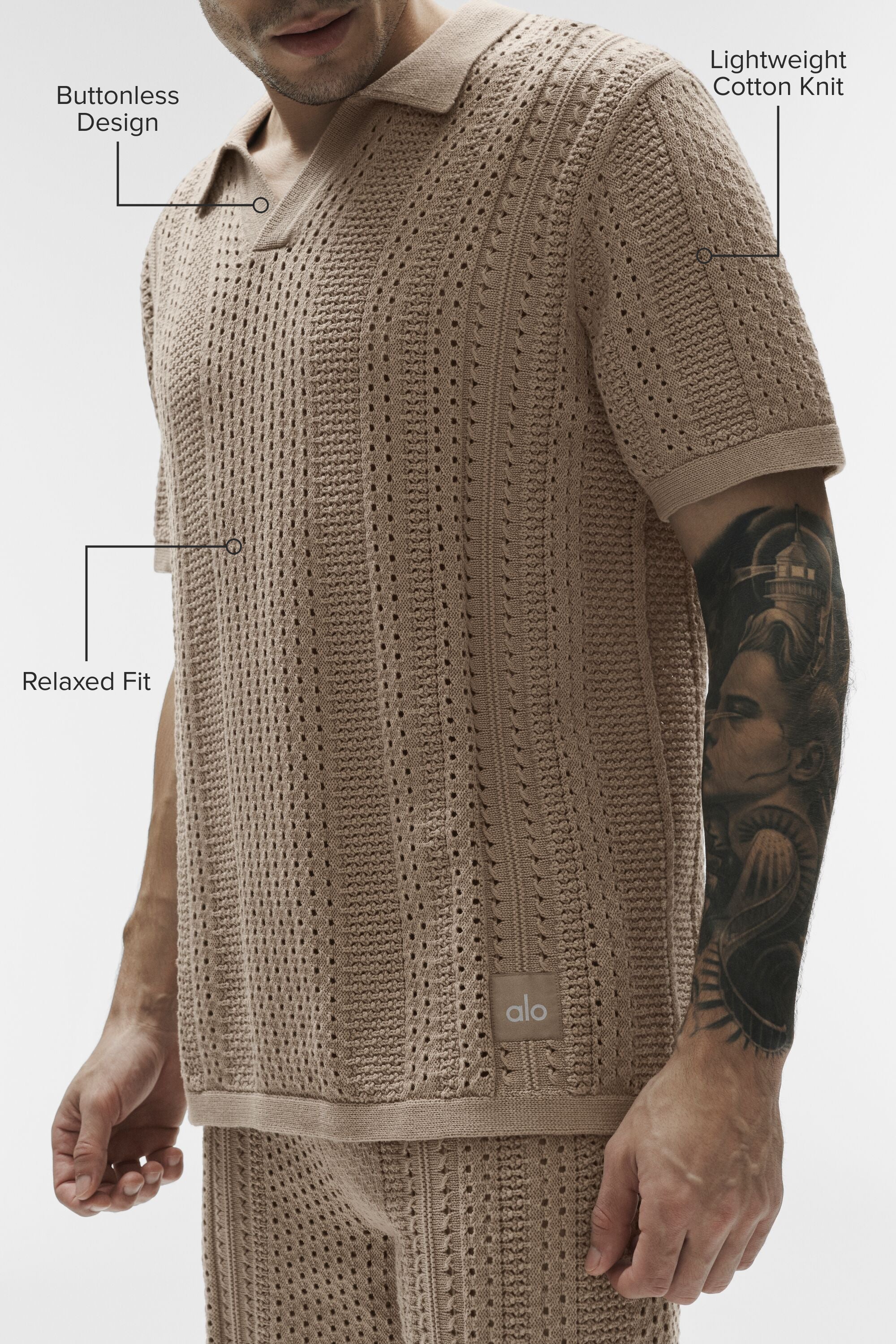 Alo Yoga Coastline Knit Short Sleeve Polo - Gravel