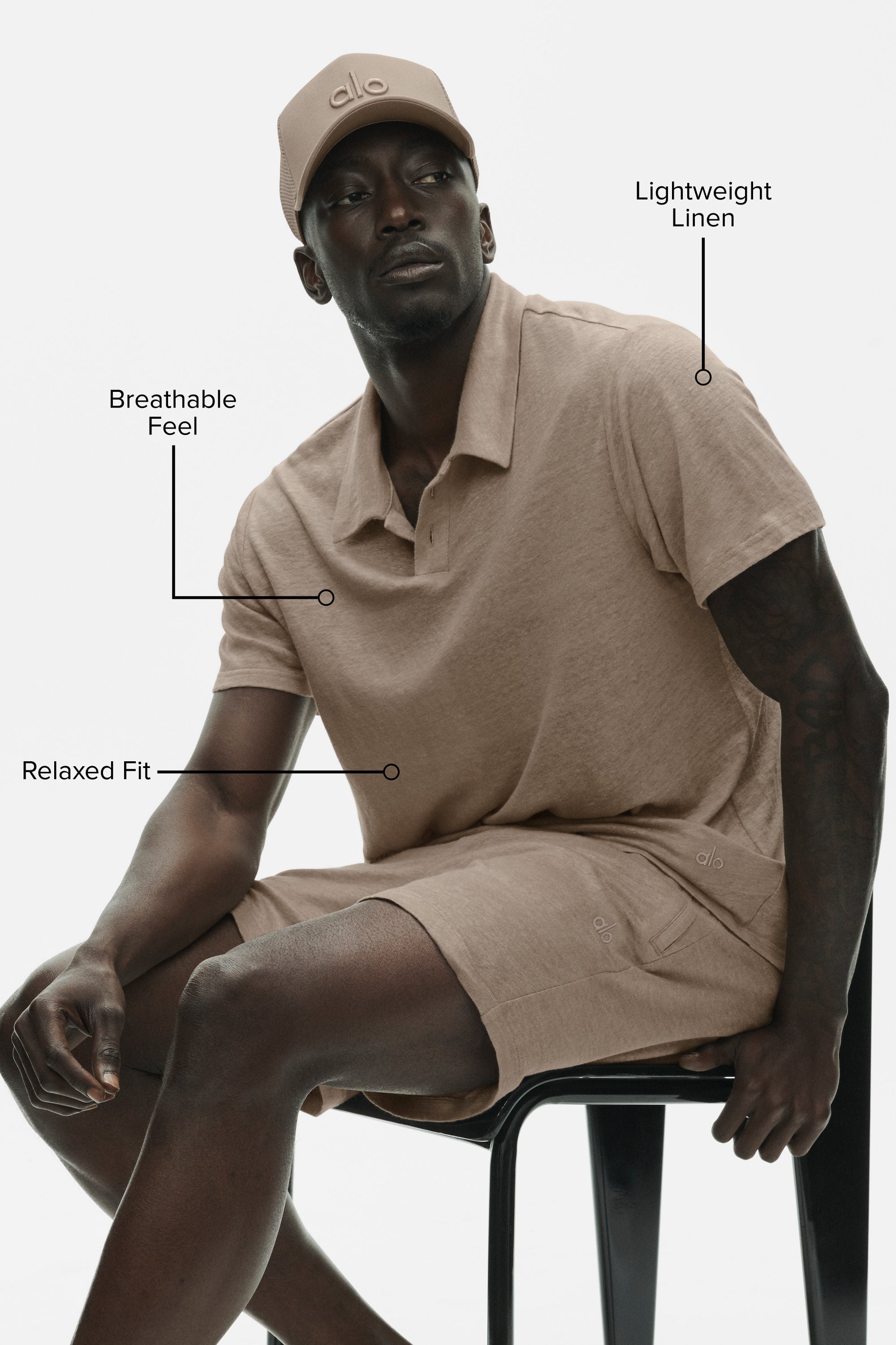 Alo Yoga Linen Jersey Coastal Short Sleeve Polo - Gravel