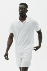 Alo Yoga Linen Jersey Coastal Short Sleeve Polo - White