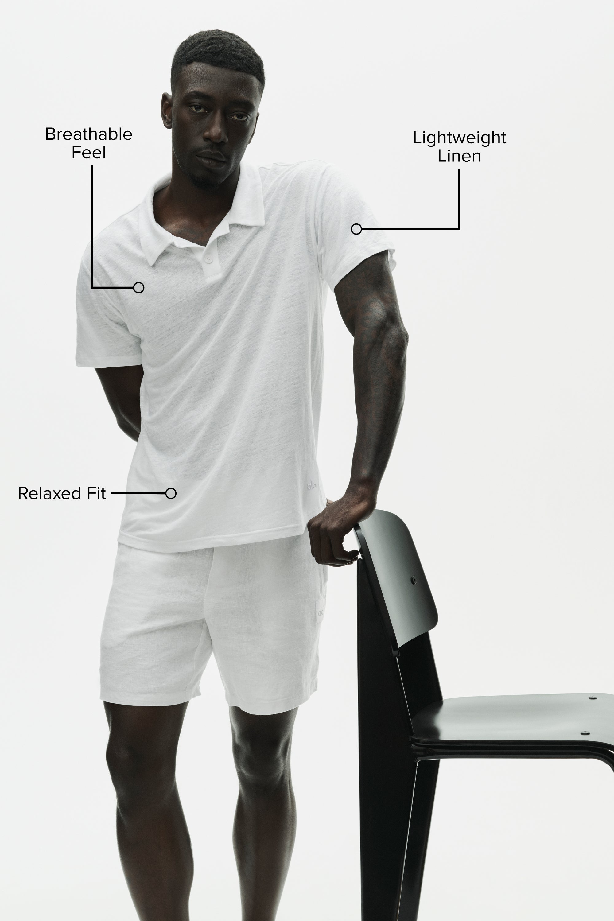 Alo Yoga Linen Jersey Coastal Short Sleeve Polo - White