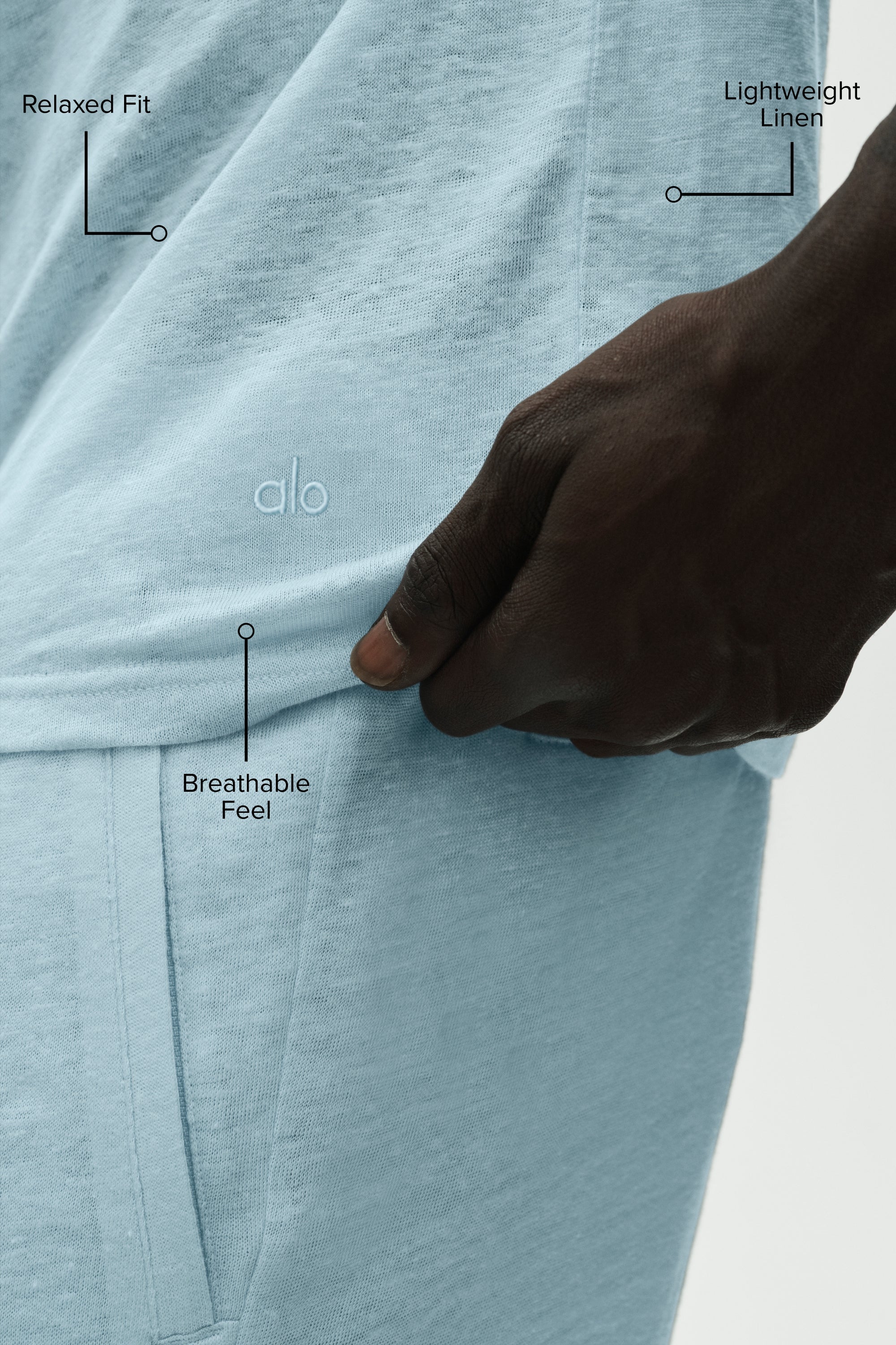Alo Yoga Linen Jersey Coastal Short Sleeve Tee - Seaside Blue