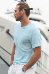 Alo Yoga Linen Jersey Coastal Short Sleeve Tee - Seaside Blue