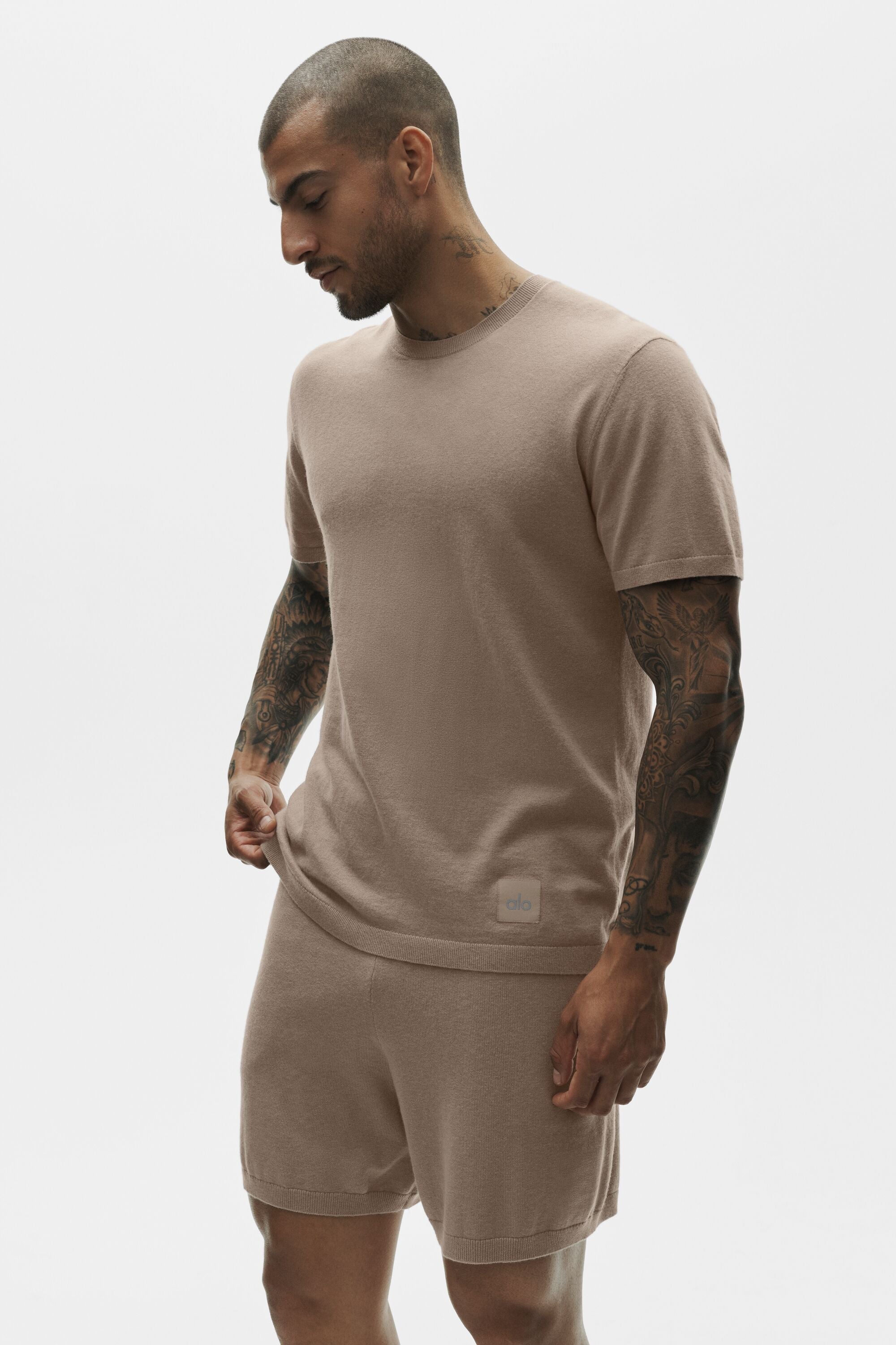 Alo Yoga Cotton Cashmere Ever Soft Short Sleeve Crew - Gravel