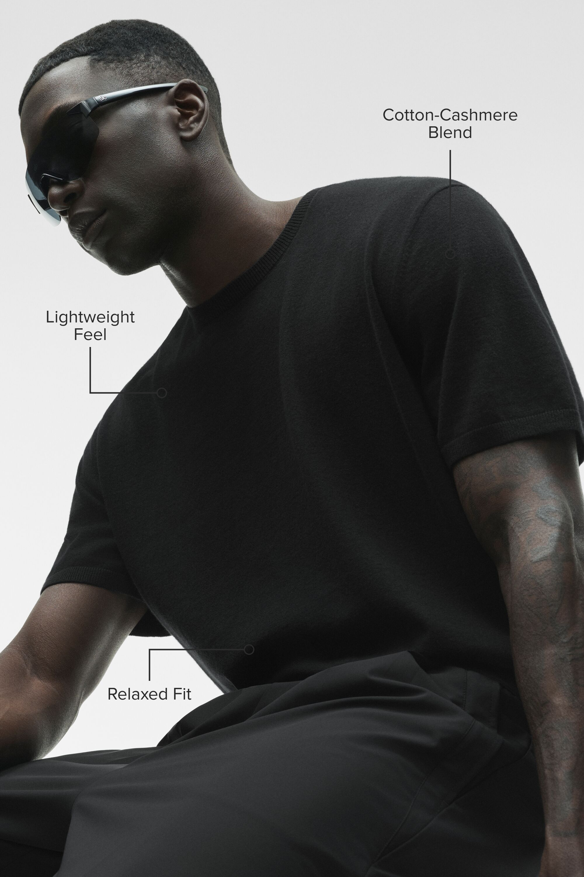 Alo Yoga Cotton Cashmere Ever Soft Short Sleeve Crew - Black