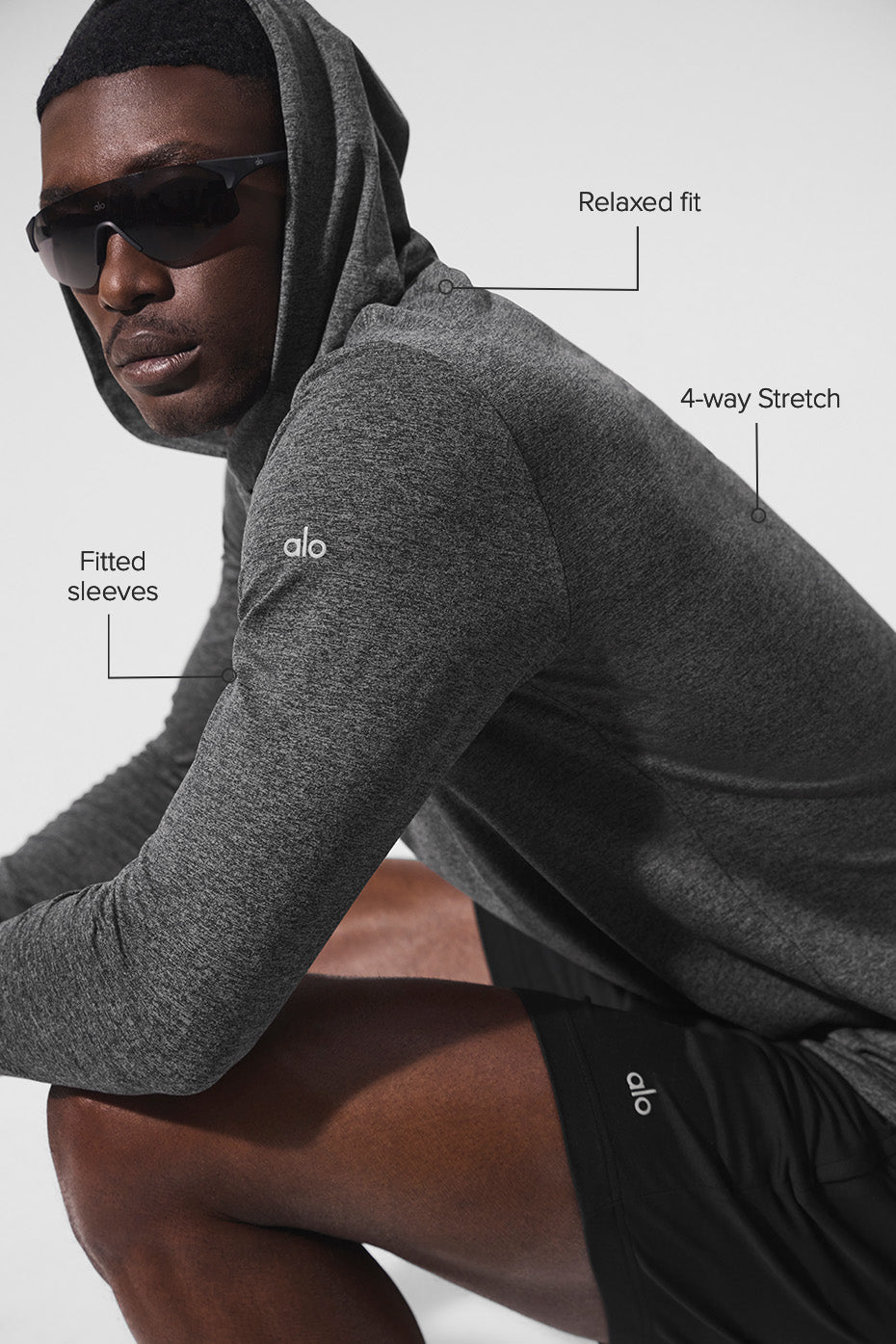 Alo Yoga Conquer Reform Long Sleeve With Hood - Dark Heather Grey