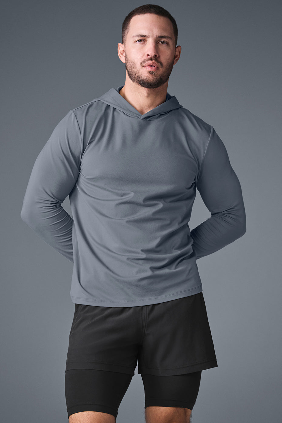 Alo Yoga Conquer Reform Long Sleeve With Hood - Steel Grey