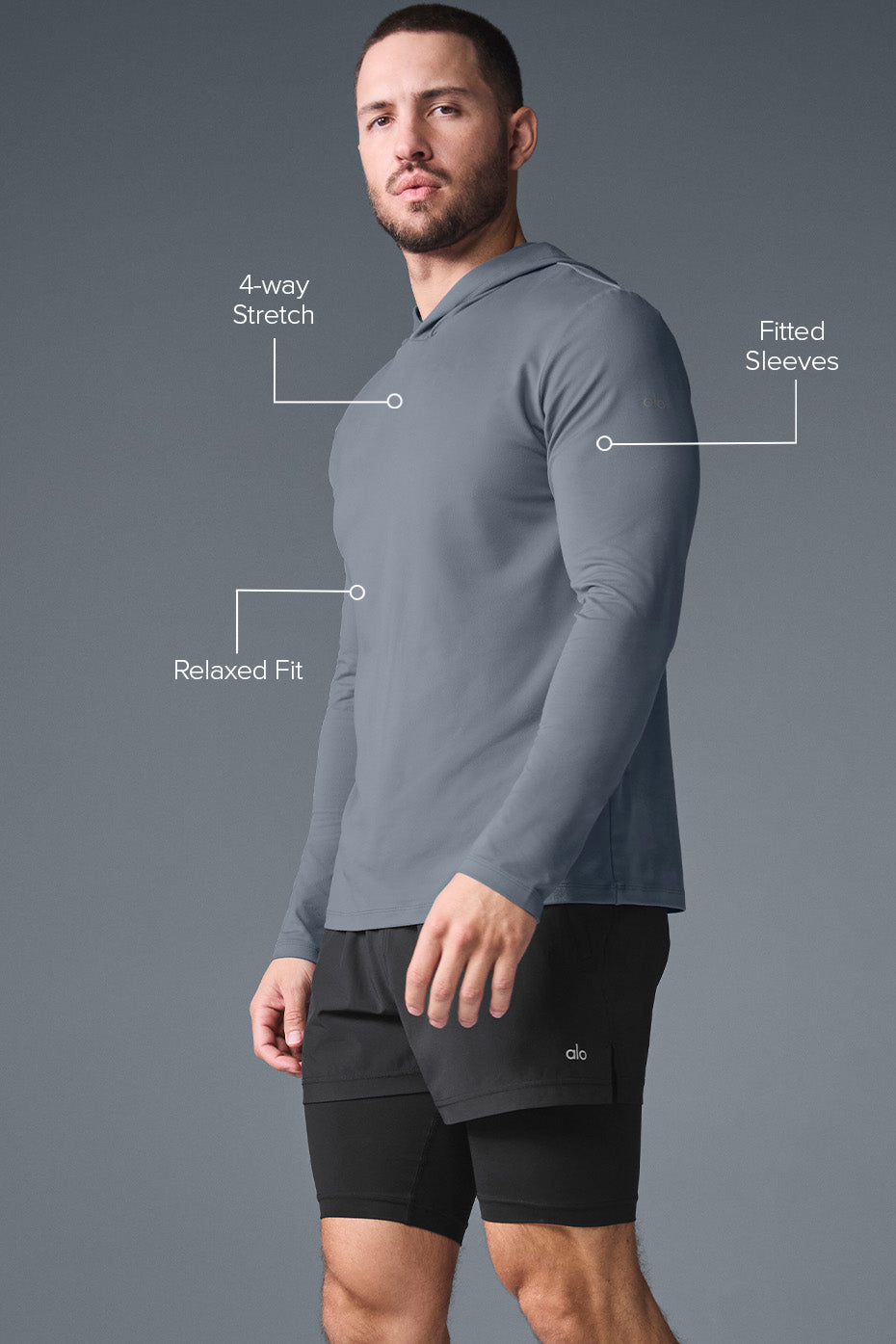 Alo Yoga Conquer Reform Long Sleeve With Hood - Steel Grey
