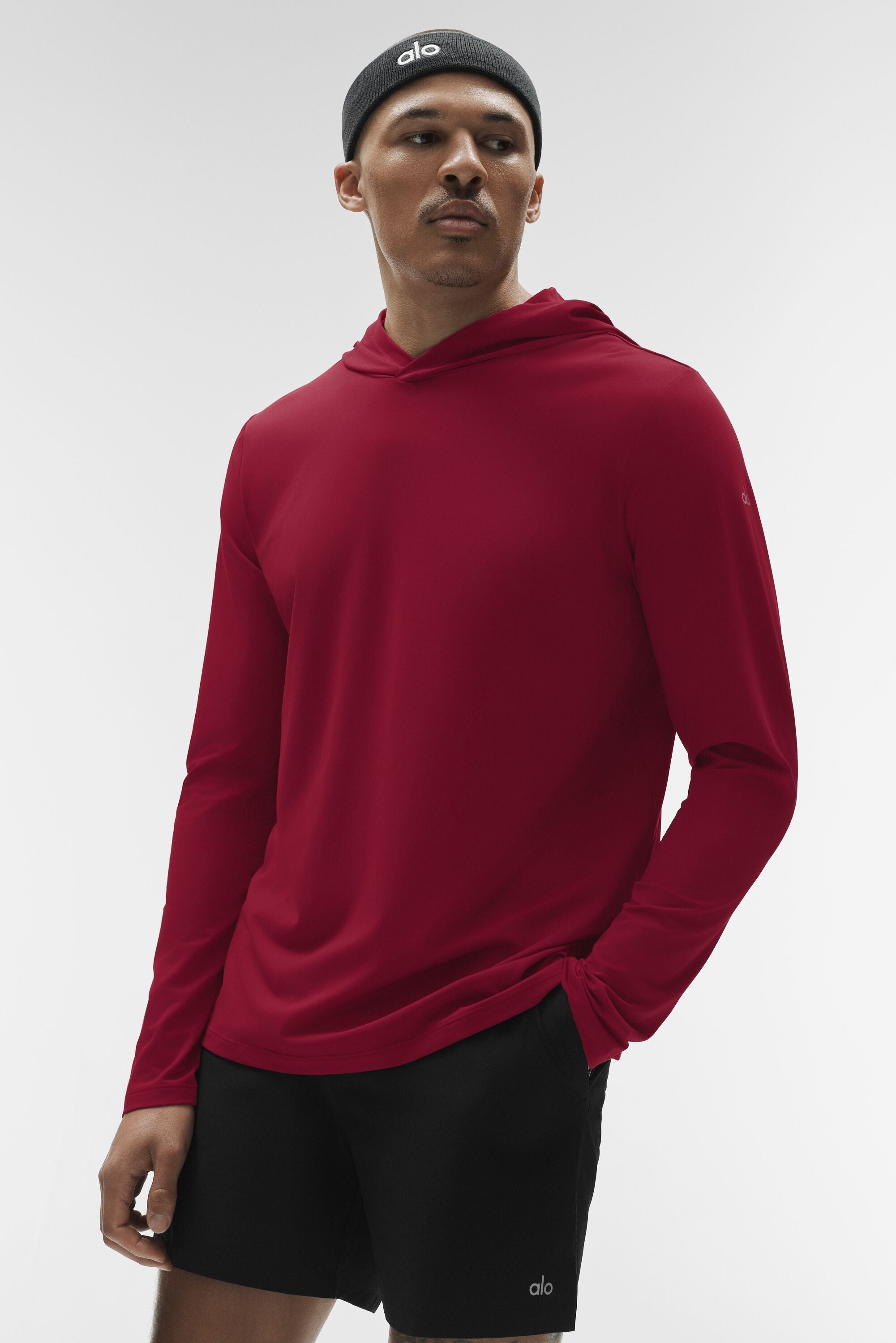 Alo Yoga Conquer Reform Long Sleeve With Hood - Garnet