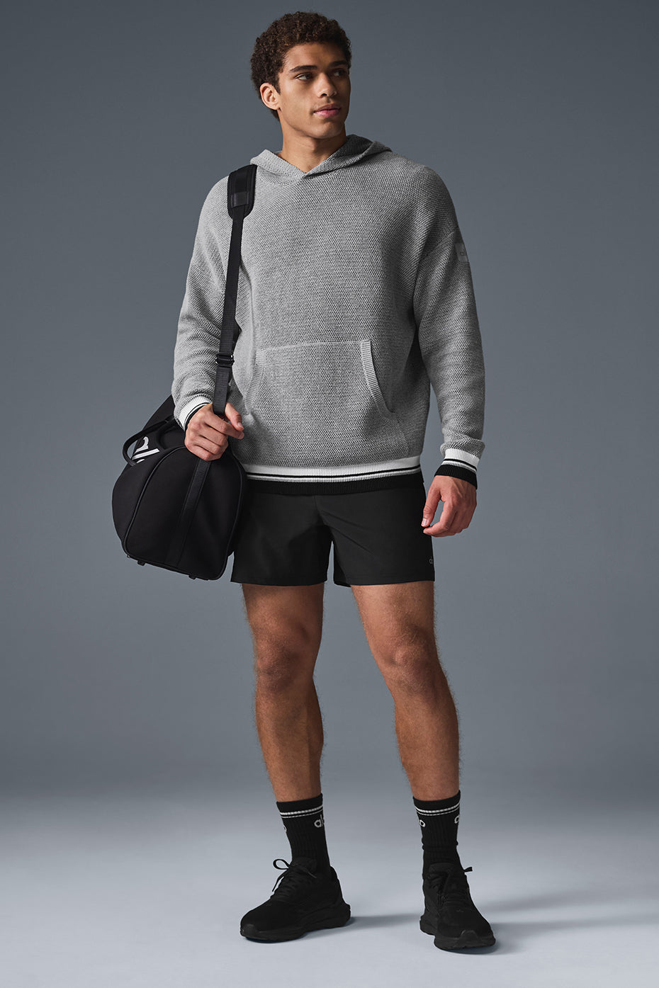 Alo Yoga Sports Club Sweater Knit Hoodie - Athletic Heather Grey
