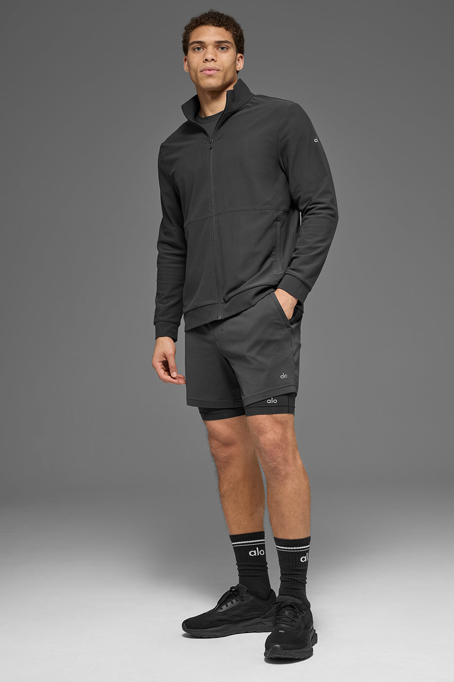 Alo Yoga Conquer Max Mock Neck Full Zip - Anthracite