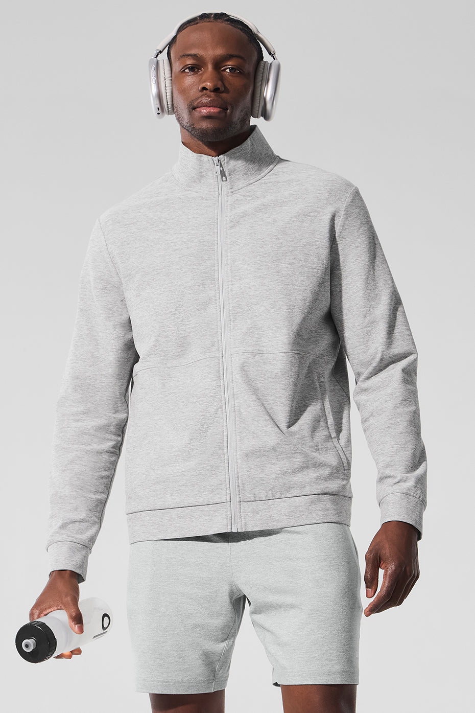 Alo Yoga Conquer Max Mock Neck Full Zip - Athletic Heather Grey