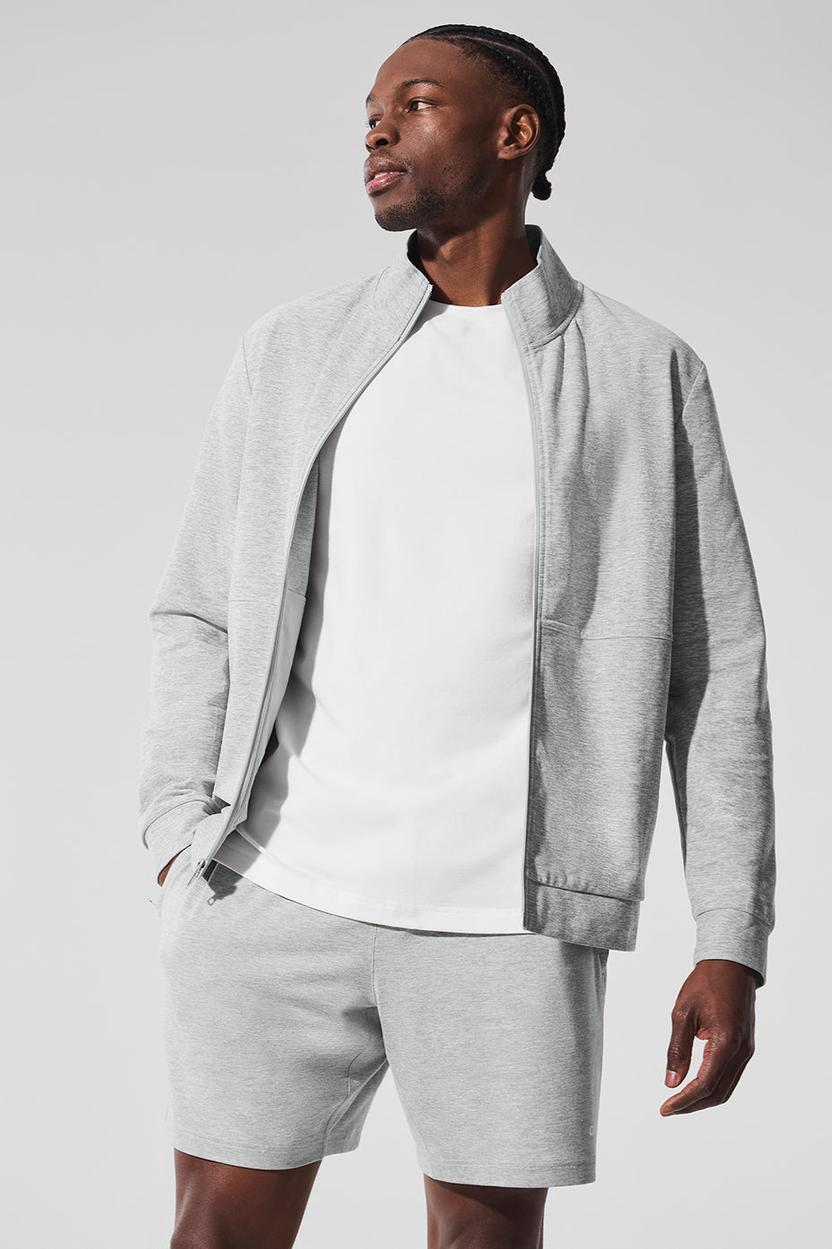Alo Yoga Conquer Max Mock Neck Full Zip - Athletic Heather Grey