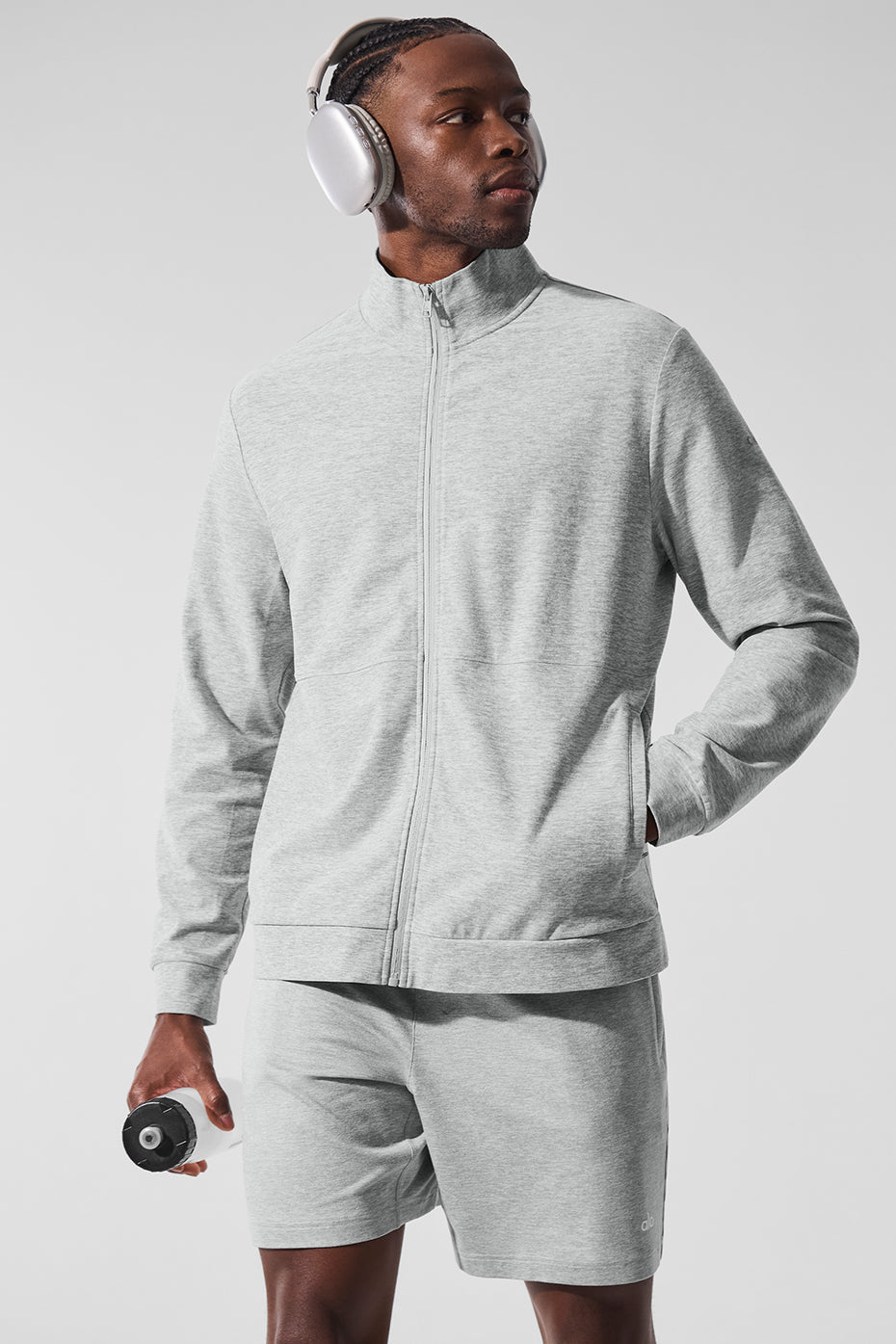 Alo Yoga Conquer Max Mock Neck Full Zip - Athletic Heather Grey