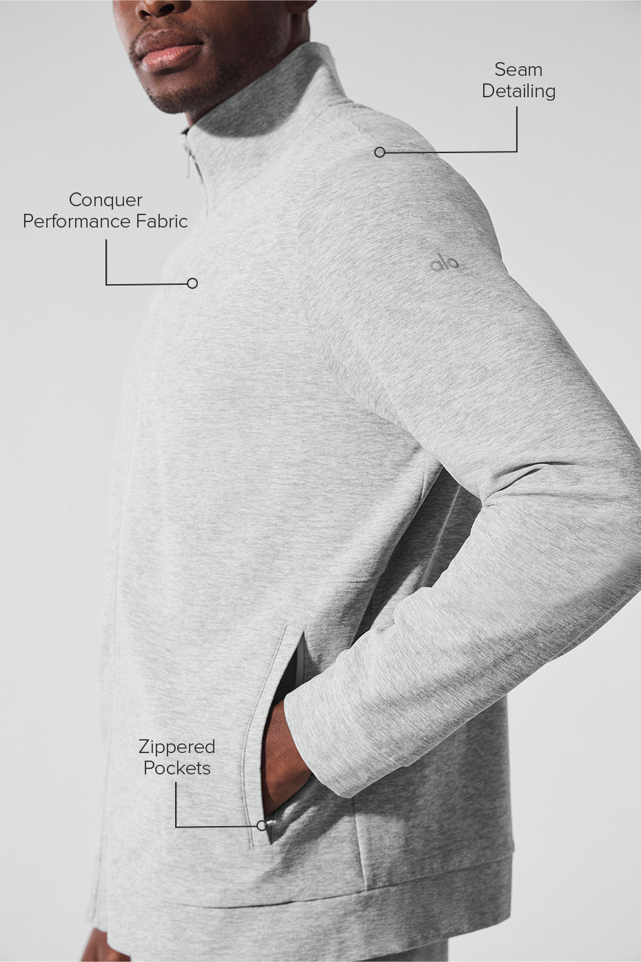 Alo Yoga Conquer Max Mock Neck Full Zip - Athletic Heather Grey