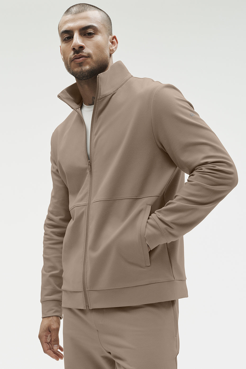 Alo Yoga Conquer Max Mock Neck Full Zip - Gravel