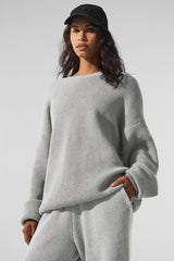 Alo Yoga Domain Rib Knit Crew Sweater - Athletic Heather Grey