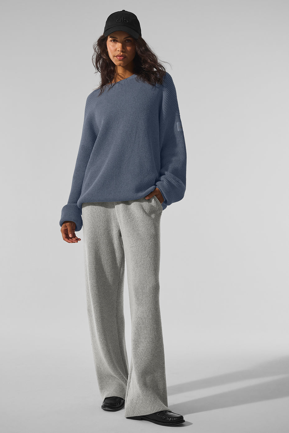 Alo Yoga Domain Rib Knit Crew Sweater - Bluestone