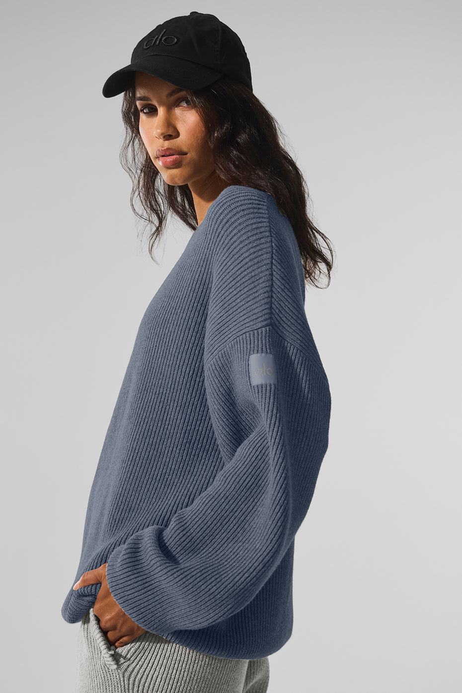 Alo Yoga Domain Rib Knit Crew Sweater - Bluestone