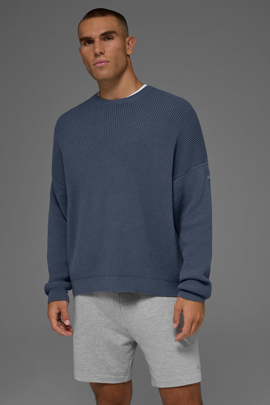 Alo Yoga Domain Rib Knit Crew Sweater - Bluestone