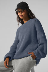 Alo Yoga Domain Rib Knit Crew Sweater - Bluestone